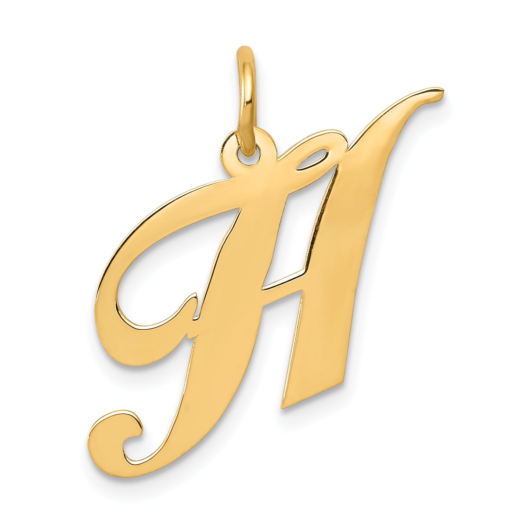 14k Yellow Gold 14K Medium Fancy Script Letter H Initial Charm
