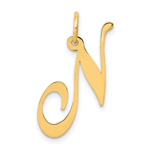 14k Yellow Gold 14K Medium Fancy Script Letter N Initial Charm