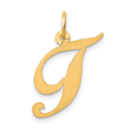 14k Yellow Gold 14K Medium Fancy Script Letter T Initial Charm
