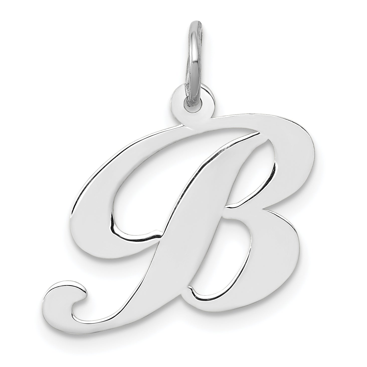 14k White Gold 14k White Gold Medium Fancy Script Letter B Initial Charm