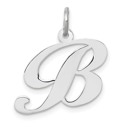 14k White Gold 14k White Gold Medium Fancy Script Letter B Initial Charm