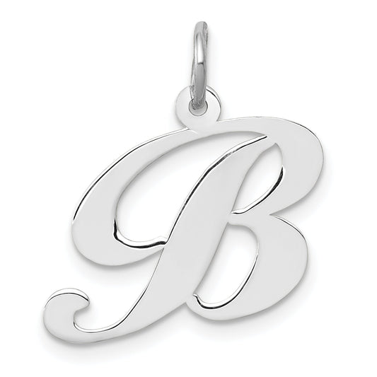 14k White Gold 14k White Gold Medium Fancy Script Letter B Initial Charm