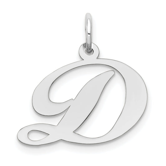 14k White Gold 14k White Gold Medium Fancy Script Letter D Initial Charm