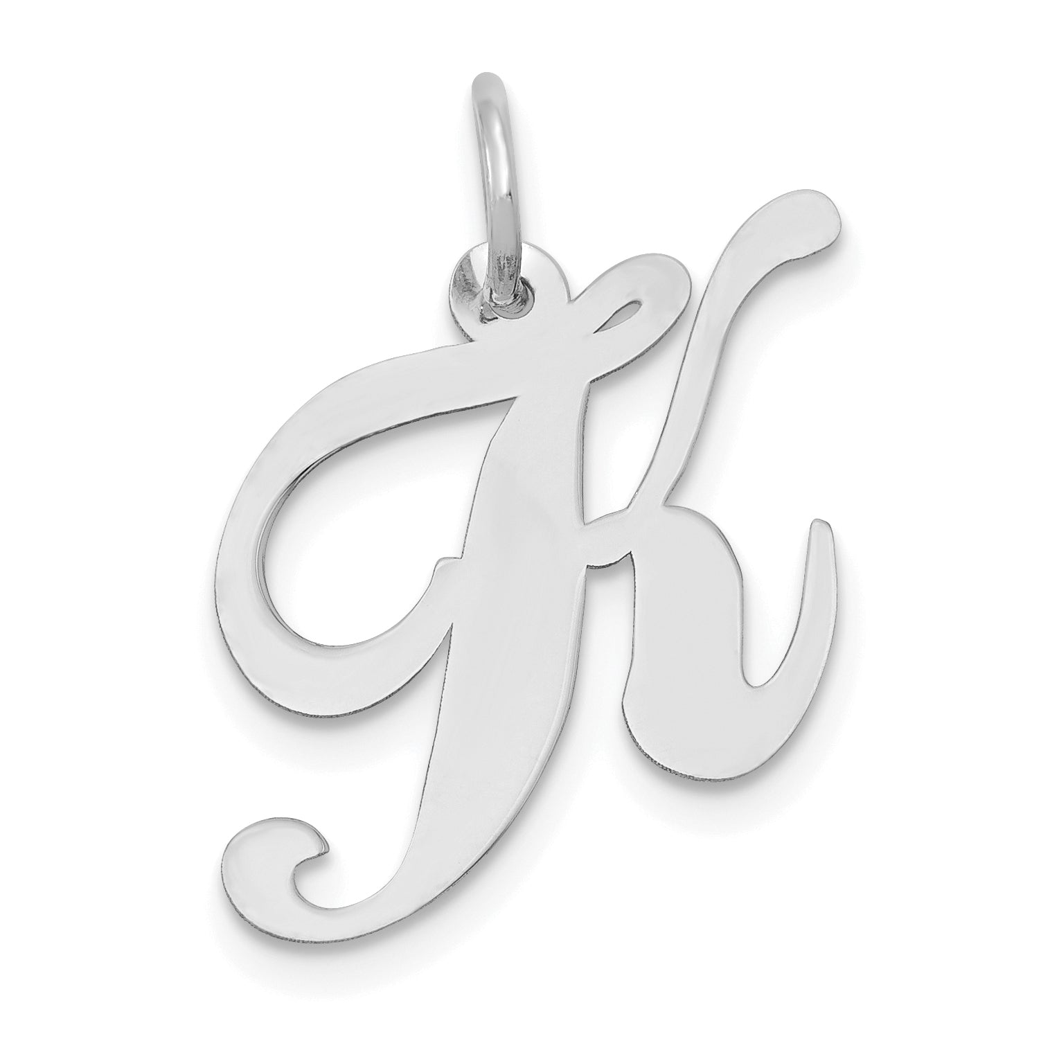 14k White Gold 14K White Gold Medium Fancy Script Letter K Initial Charm