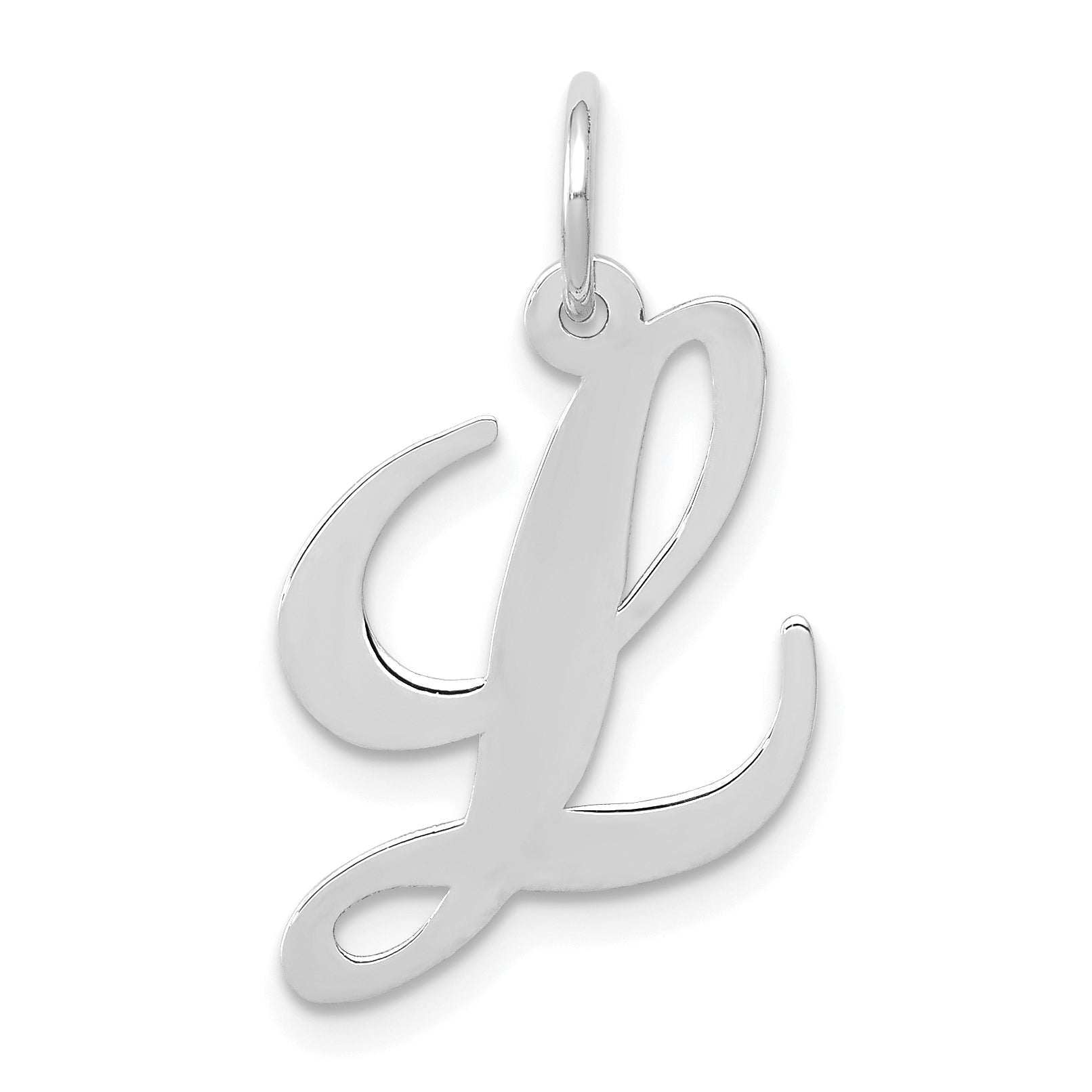 14k White Gold 14K White Gold Medium Fancy Script Letter L Initial Charm