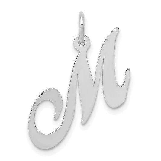 14k White Gold 14K White Gold Medium Fancy Script Letter M Initial Charm