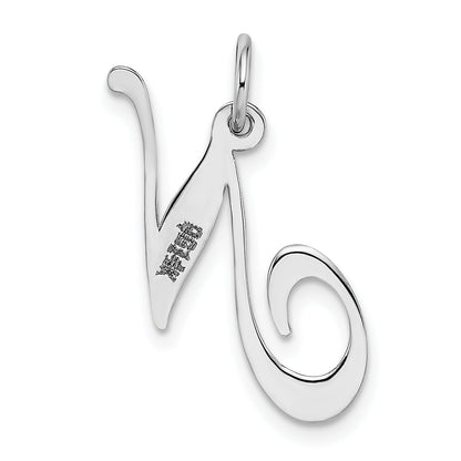 14k White Gold 14K White Gold Medium Fancy Script Letter N Initial Charm