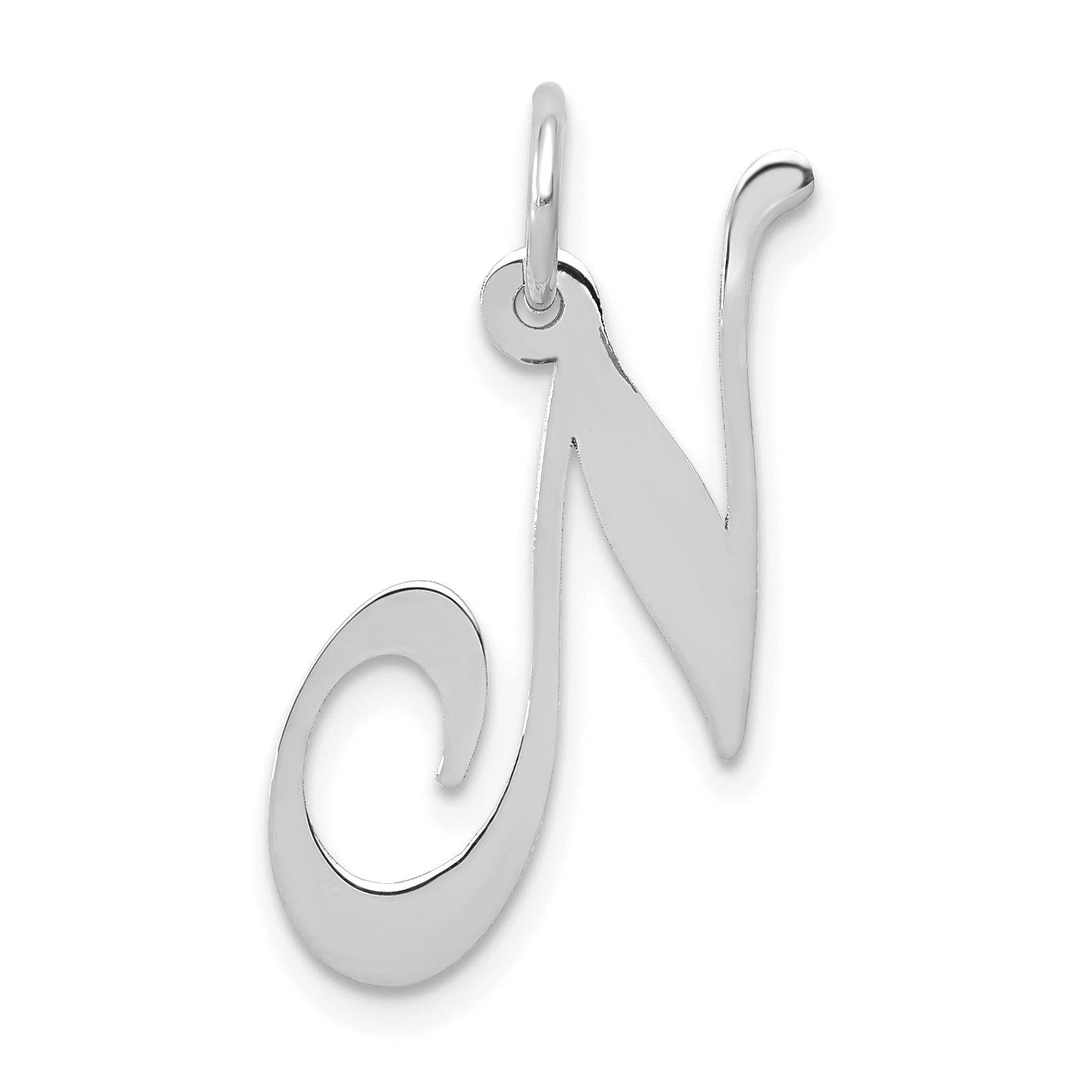 14k White Gold 14K White Gold Medium Fancy Script Letter N Initial Charm