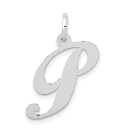14k White Gold 14K White Gold Medium Fancy Script Letter P Initial Charm