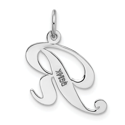14k White Gold 14K White Gold Medium Fancy Script Letter R Initial Charm