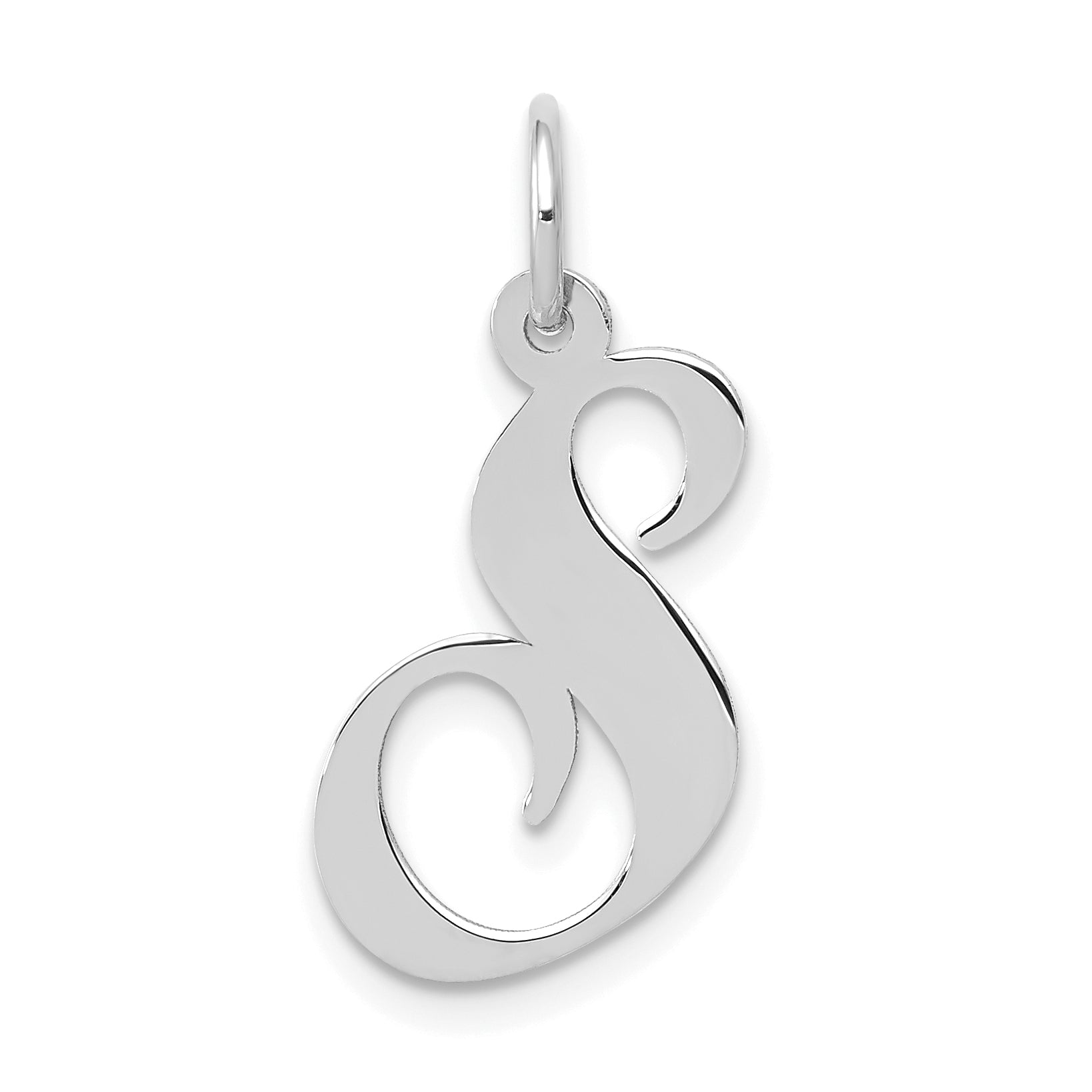 14k White Gold 14K White Gold Medium Fancy Script Letter S Initial Charm