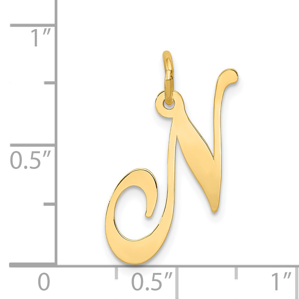 14k Yellow Gold 14k Large Fancy Script Letter N Initial Charm