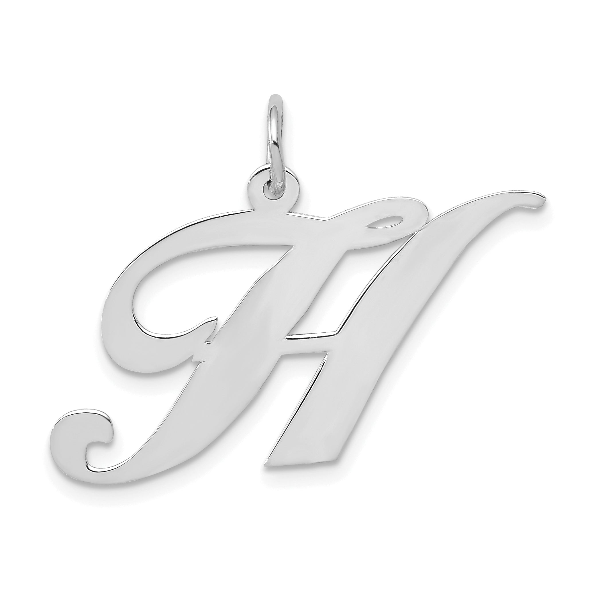 14k White Gold 14k White Gold Large Fancy Script Letter H Initial Charm