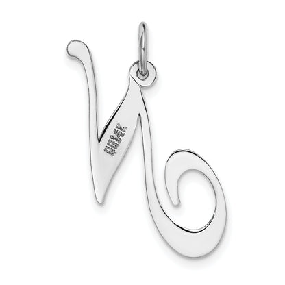 14k White Gold 14k White Gold Large Fancy Script Letter N Initial Charm
