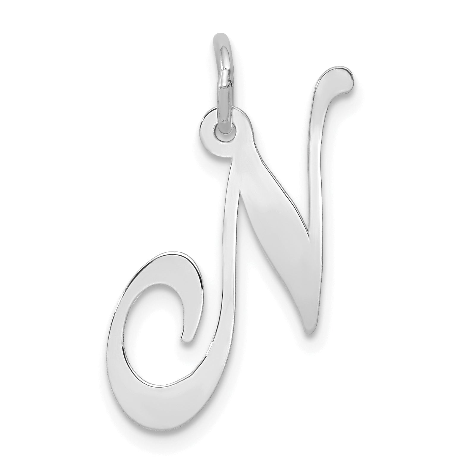 14k White Gold 14k White Gold Large Fancy Script Letter N Initial Charm
