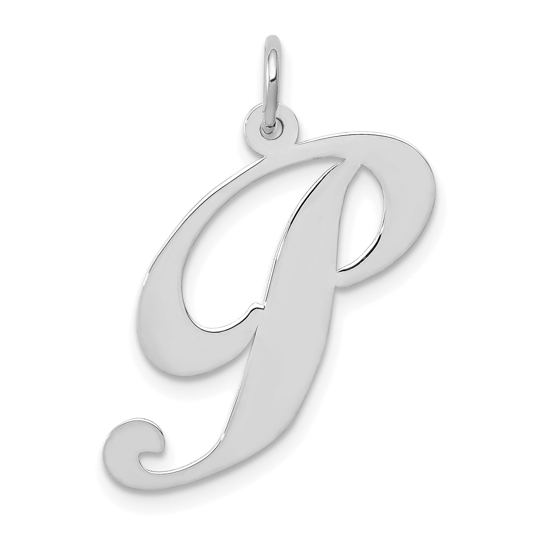 14k White Gold 14k White Gold Large Fancy Script Letter P Initial Charm