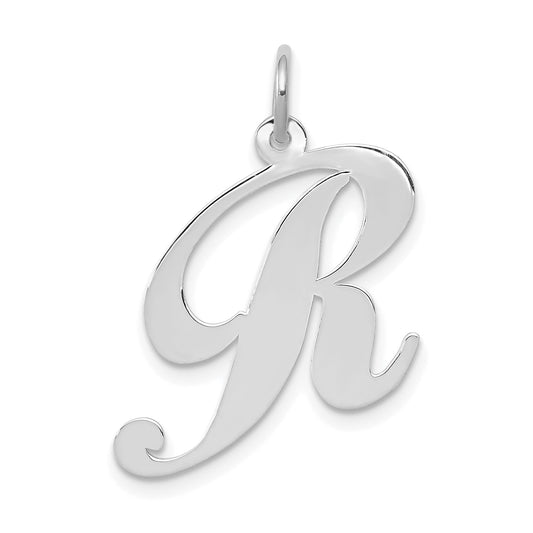 14k White Gold 14k White Gold Large Fancy Script Letter R Initial Charm