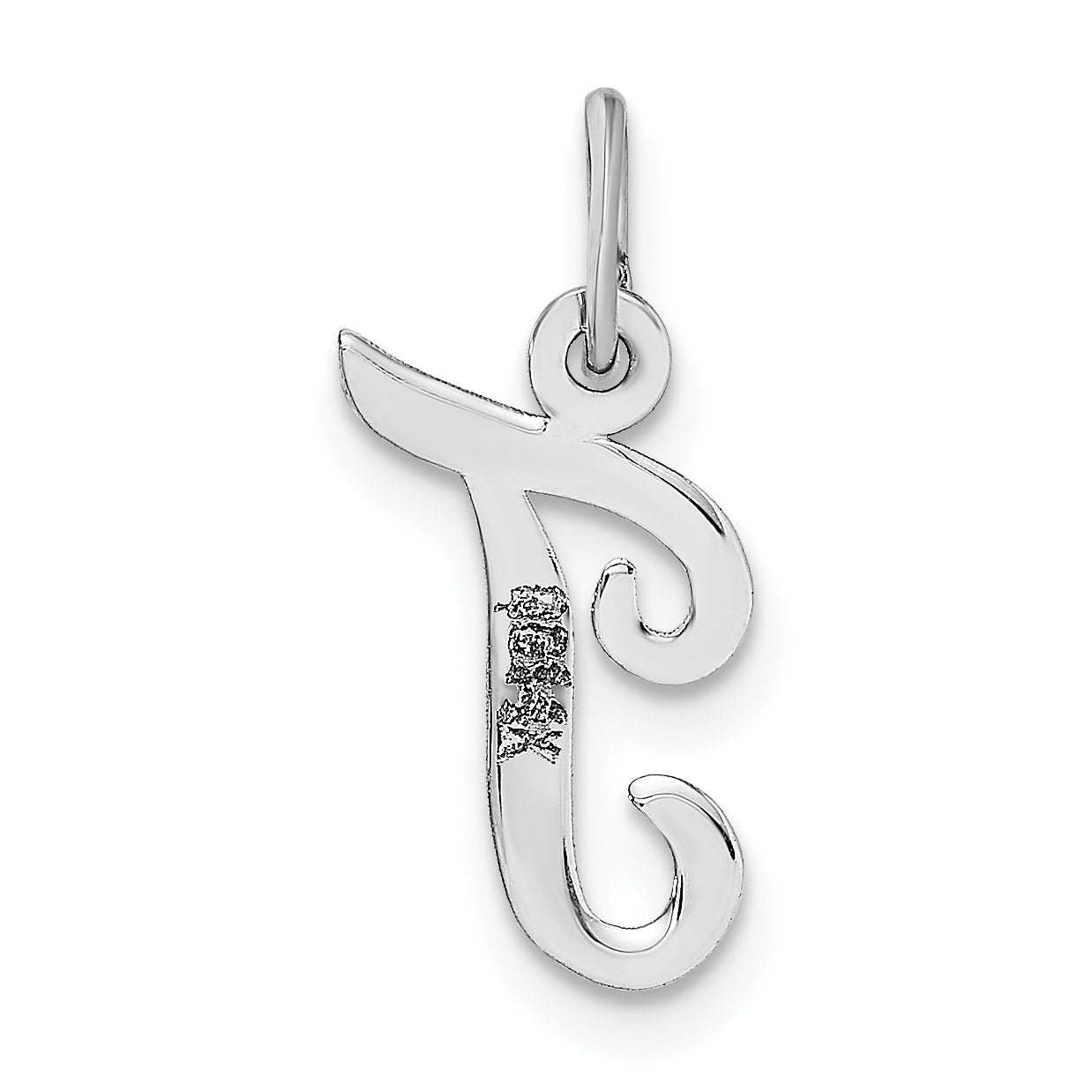 14K White Gold Small Script Letter T Initial Charm