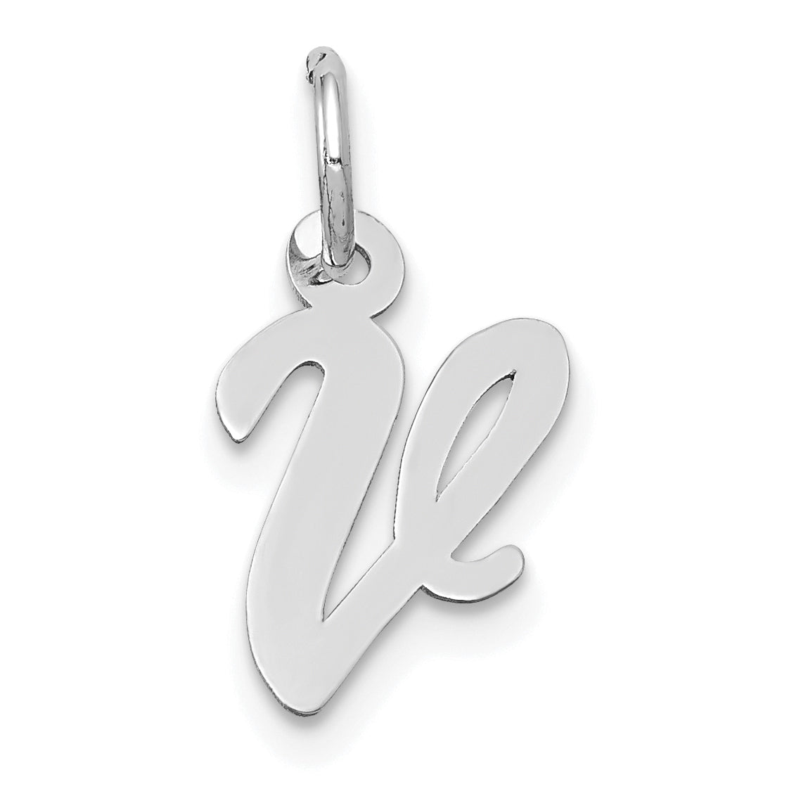 14k White Gold 14k White Gold Small Script Letter V Initial Charm
