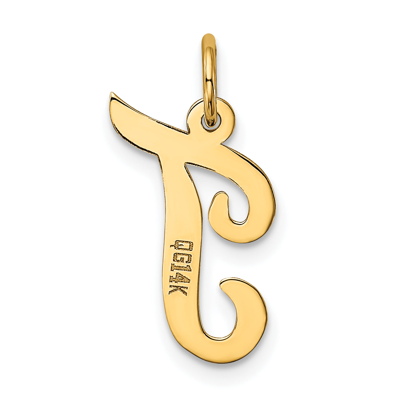 14k Yellow Gold 14k Medium Script Letter T Initial Charm