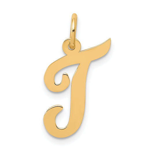 14k Yellow Gold 14k Medium Script Letter T Initial Charm