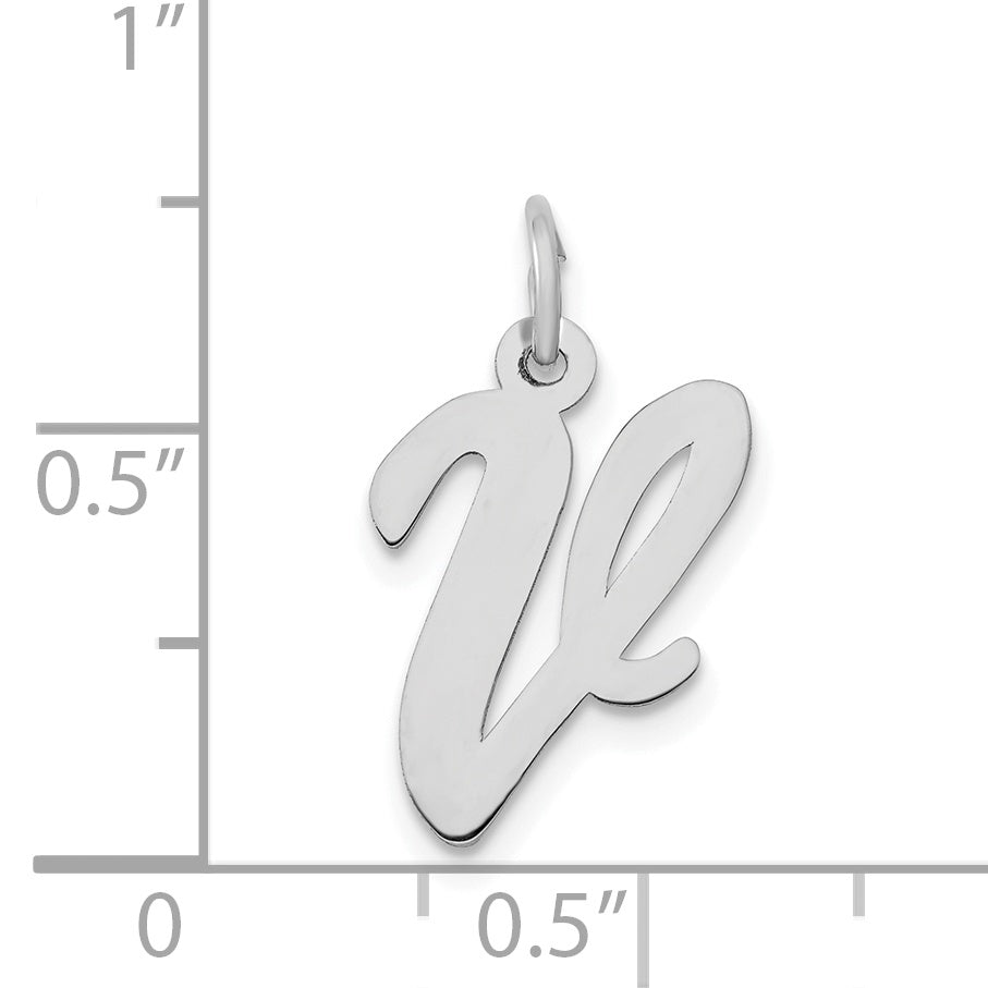14k White Gold 14k White Gold Medium Script Letter V Initial Charm