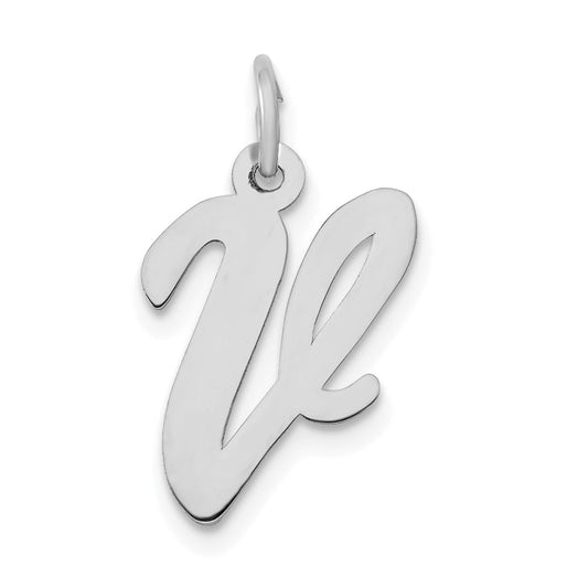 14k White Gold 14k White Gold Medium Script Letter V Initial Charm