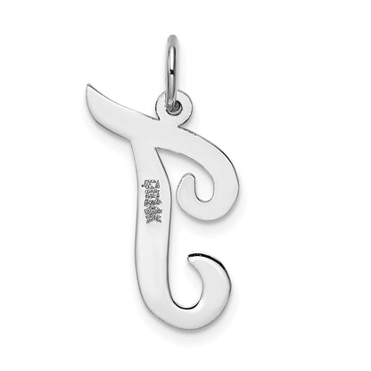 14K White Gold Large Script Letter T Initial Charm