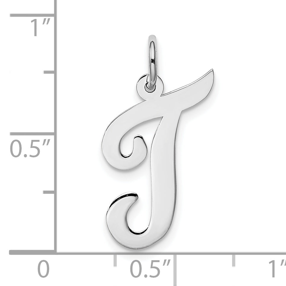 14K White Gold Large Script Letter T Initial Charm