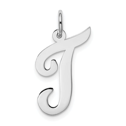 14K White Gold Large Script Letter T Initial Charm