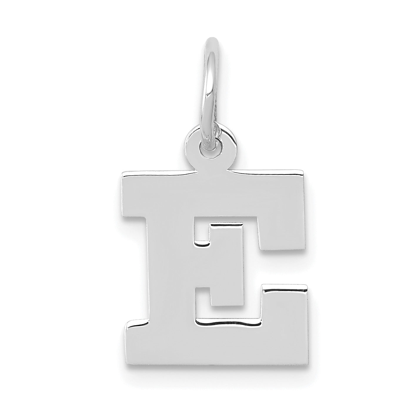 14k White Gold 14KW Small Block Letter E Initial Charm