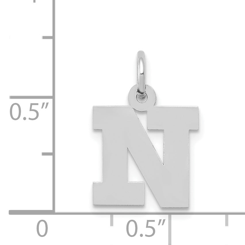14k White Gold 14KW Small Block Letter N Initial Charm