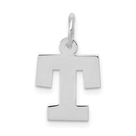 14k White Gold 14KW Small Block Letter T Initial Charm