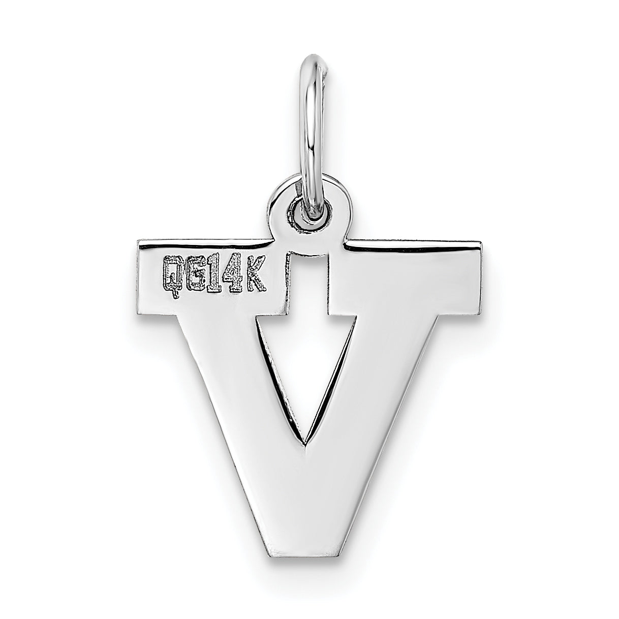 14k White Gold 14KW Small Block Letter V Initial Charm