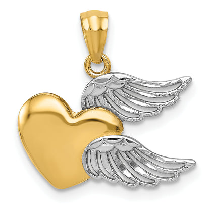14k Yellow & Rhodium 14K and White Rhodium Polished Heart w/ Wings Pendant