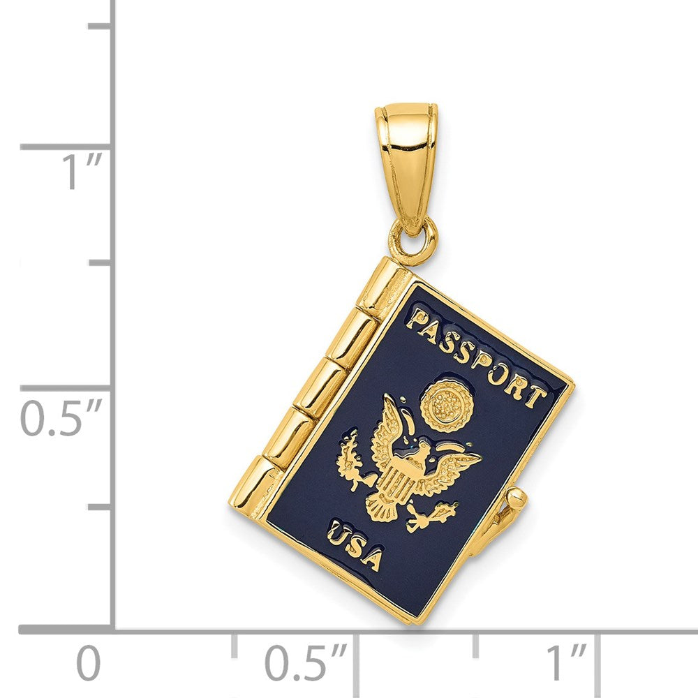 14k Yellow Gold 14K Enamel 3-D Passport Opens Pendant