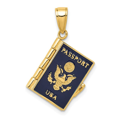 14k Yellow Gold 14K Enamel 3-D Passport Opens Pendant