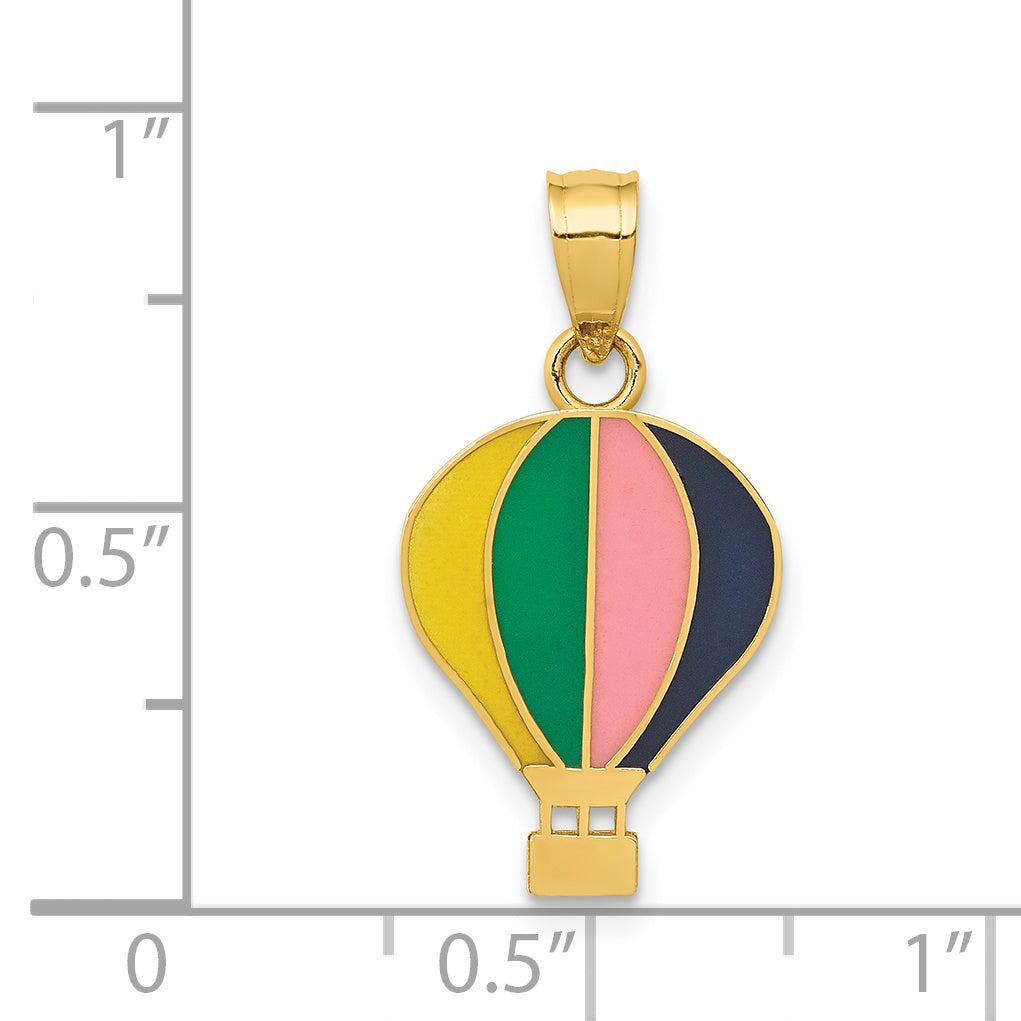 14k Yellow Gold 14k Polished Multi-color Enamel Hot Air Balloon Pendant