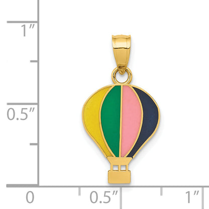 14k Yellow Gold 14k Polished Multi-color Enamel Hot Air Balloon Pendant