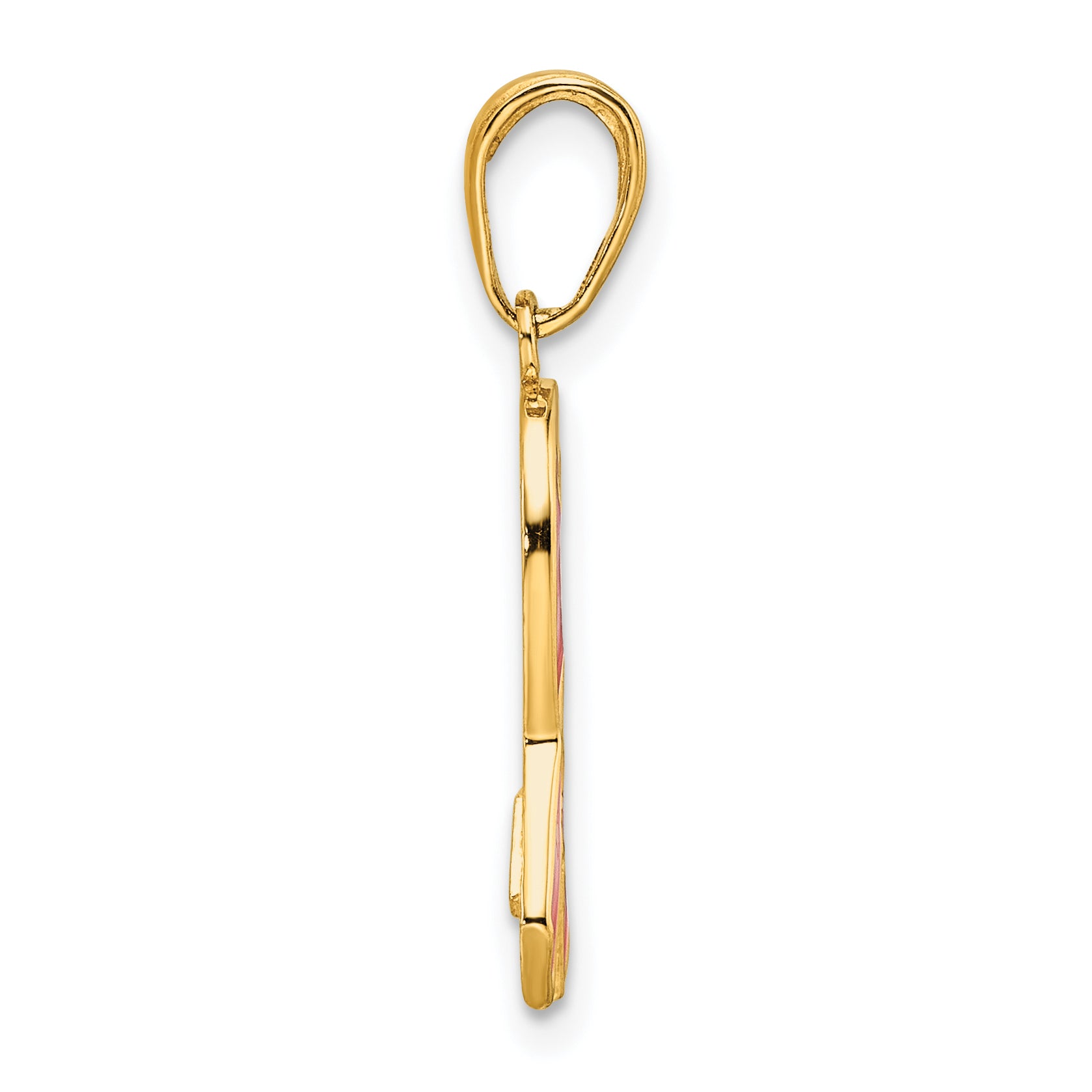 14k Yellow Gold 14k Pink Enameled Awareness Ribbon Pendant