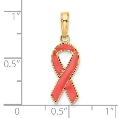14k Yellow Gold 14k Pink Enameled Awareness Ribbon Pendant
