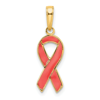 14k Yellow Gold 14k Pink Enameled Awareness Ribbon Pendant