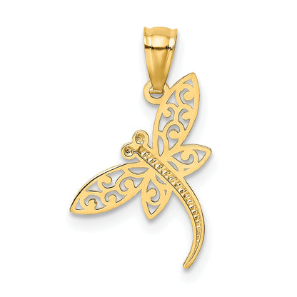 14k Yellow Gold 14k Satin Diamond-cut Dragonfly Pendant