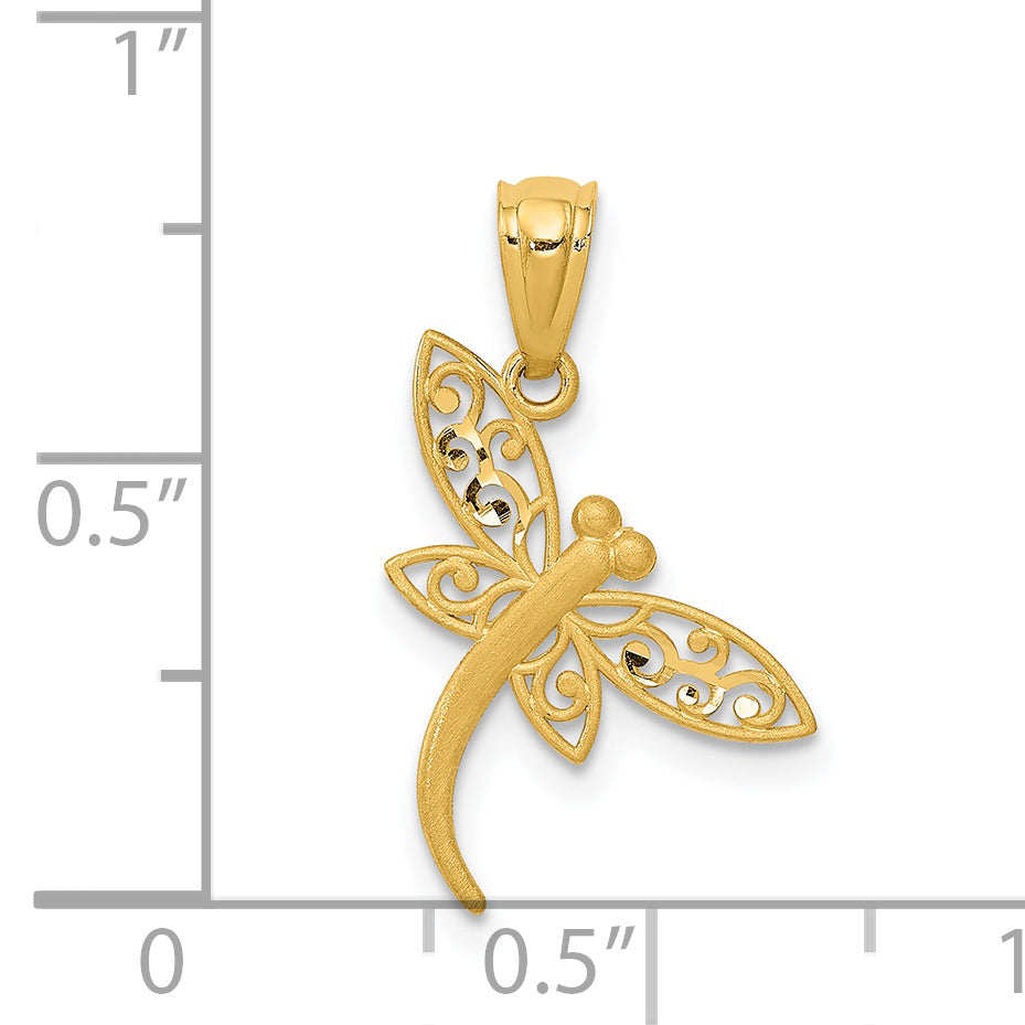 14k Yellow Gold 14k Satin Diamond-cut Dragonfly Pendant