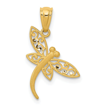 14k Yellow Gold 14k Satin Diamond-cut Dragonfly Pendant