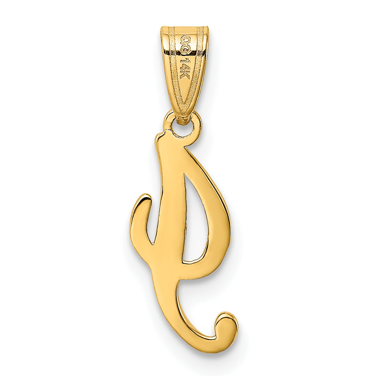 14k Yellow Gold 14KY Script Letter I Initial Pendant