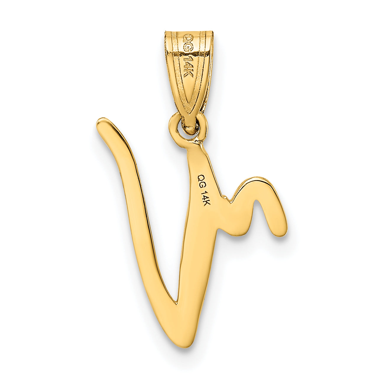 14k Yellow Gold 14KY Script Letter V Initial Pendant