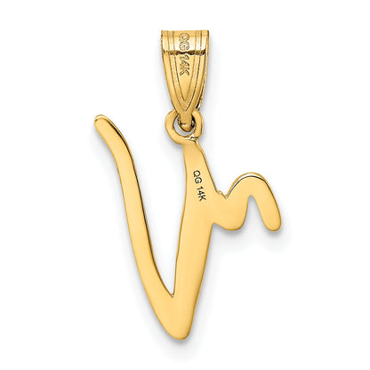 14k Yellow Gold 14KY Script Letter V Initial Pendant