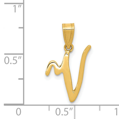 14k Yellow Gold 14KY Script Letter V Initial Pendant