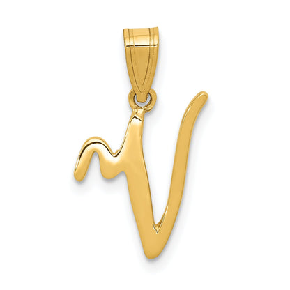 14k Yellow Gold 14KY Script Letter V Initial Pendant